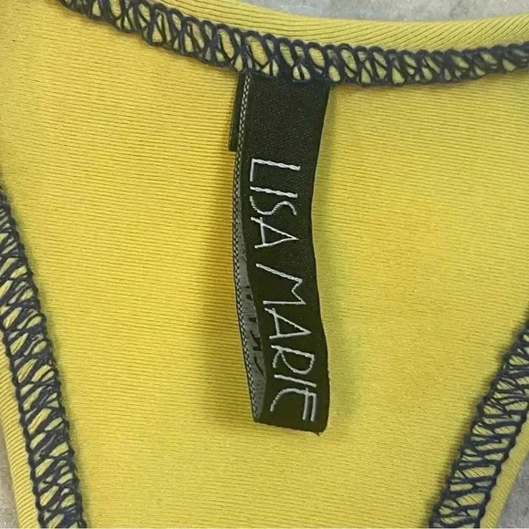 Lisa Marie Fernandez Size II Scuba Zip Up Color Block Neoprene Bikini Top Yellow - Picture 2 of 8
